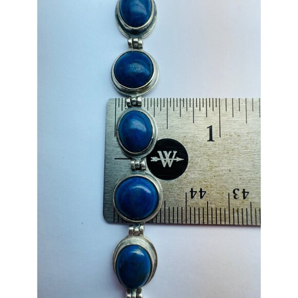 Estate Carolyn Pollack 925 Sterling Silver Lapis Lazuli Toggle Bracelet 7.5" - Picture 12 of 14